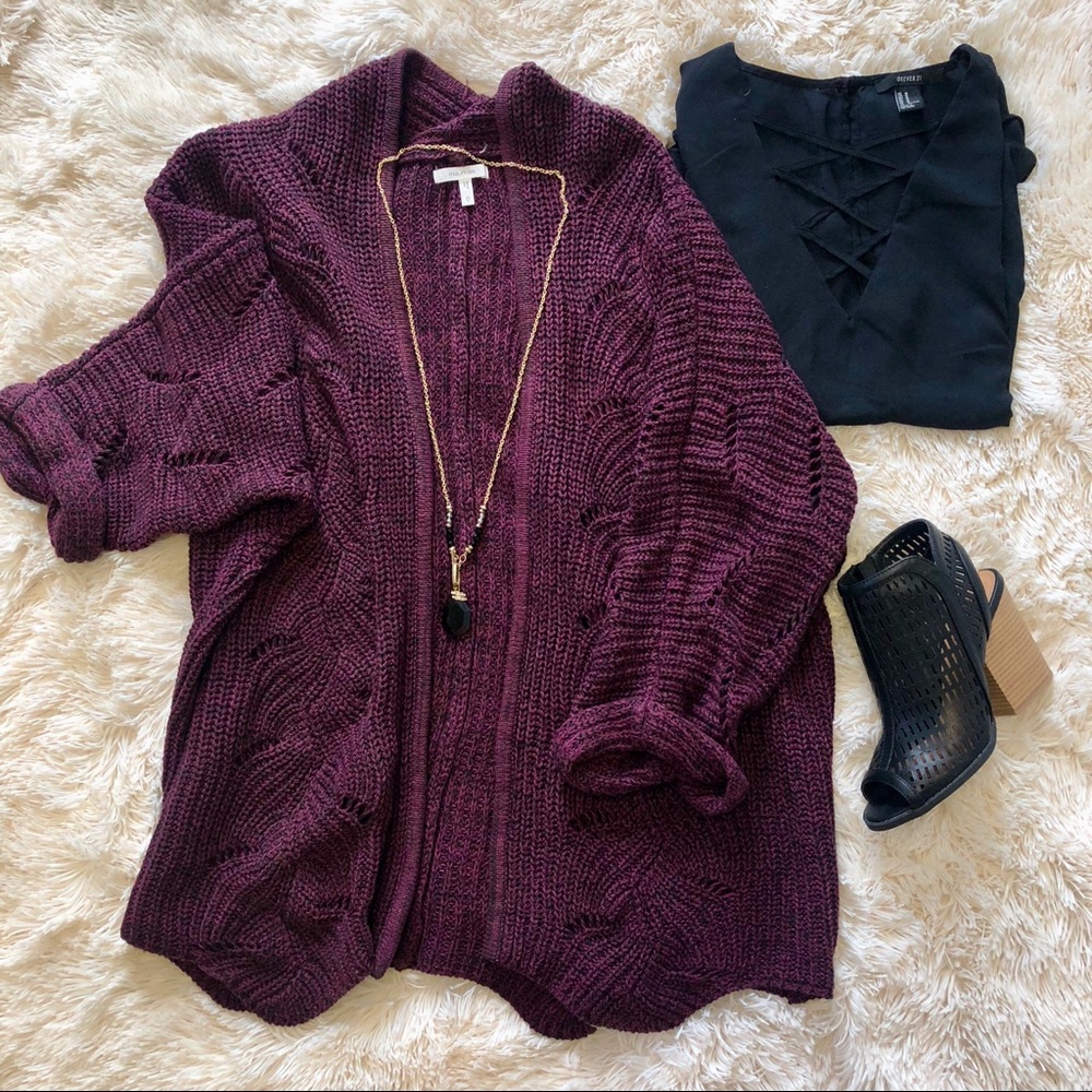 Oversized burgundy knit cardigan